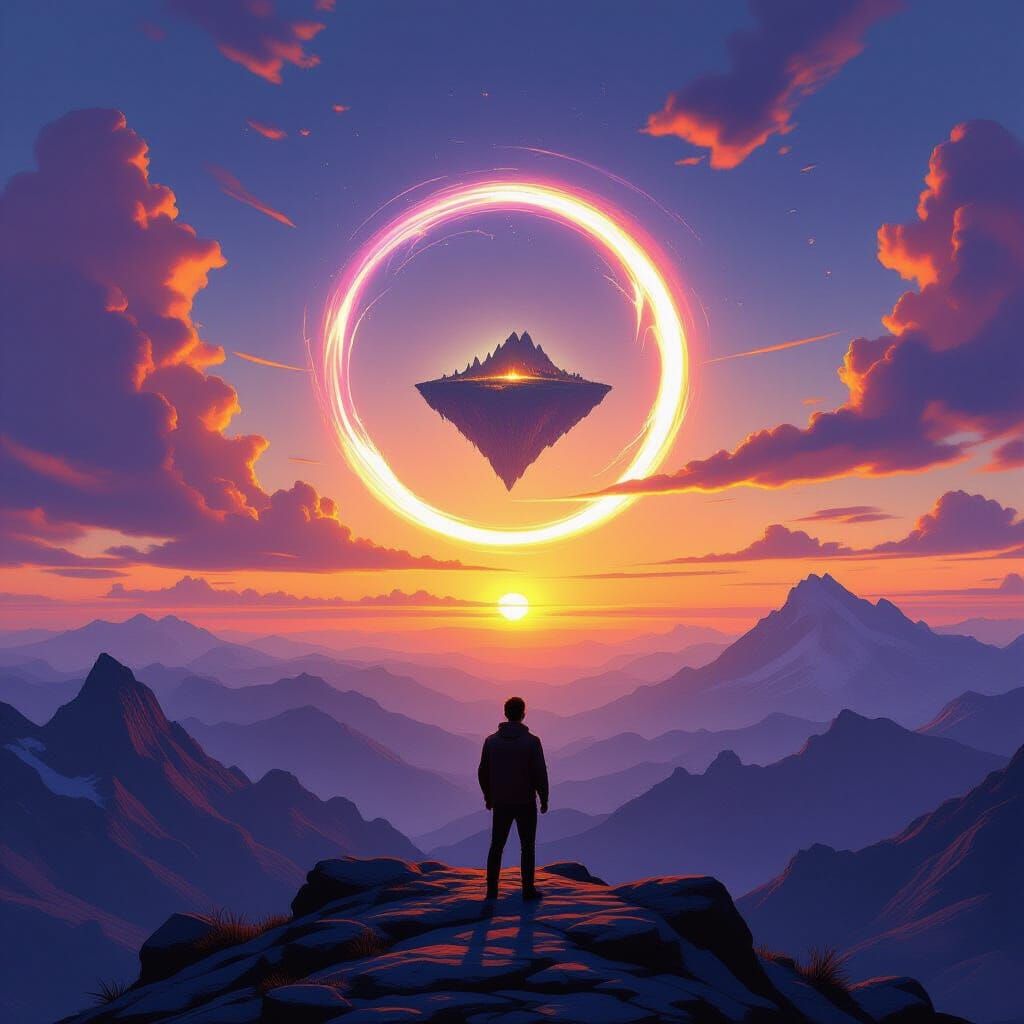 Man Sees Warped Portal to Island at Sunset