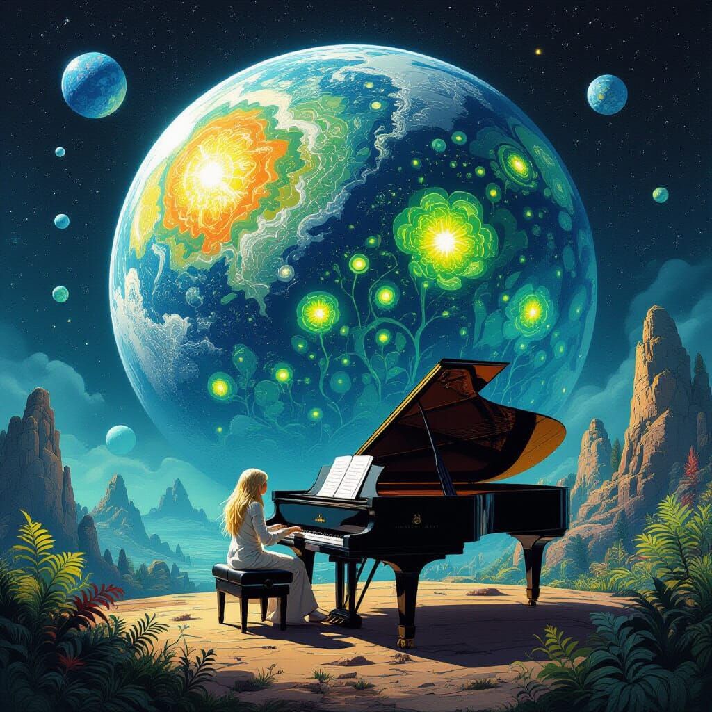 Alien Planet Pianist in Moebius Style