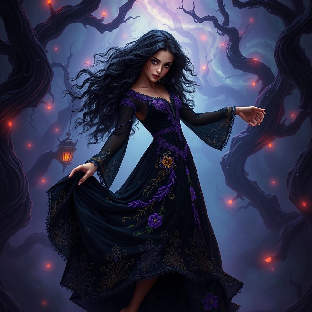 Ethereal Dance in Dark Fantasy Forest