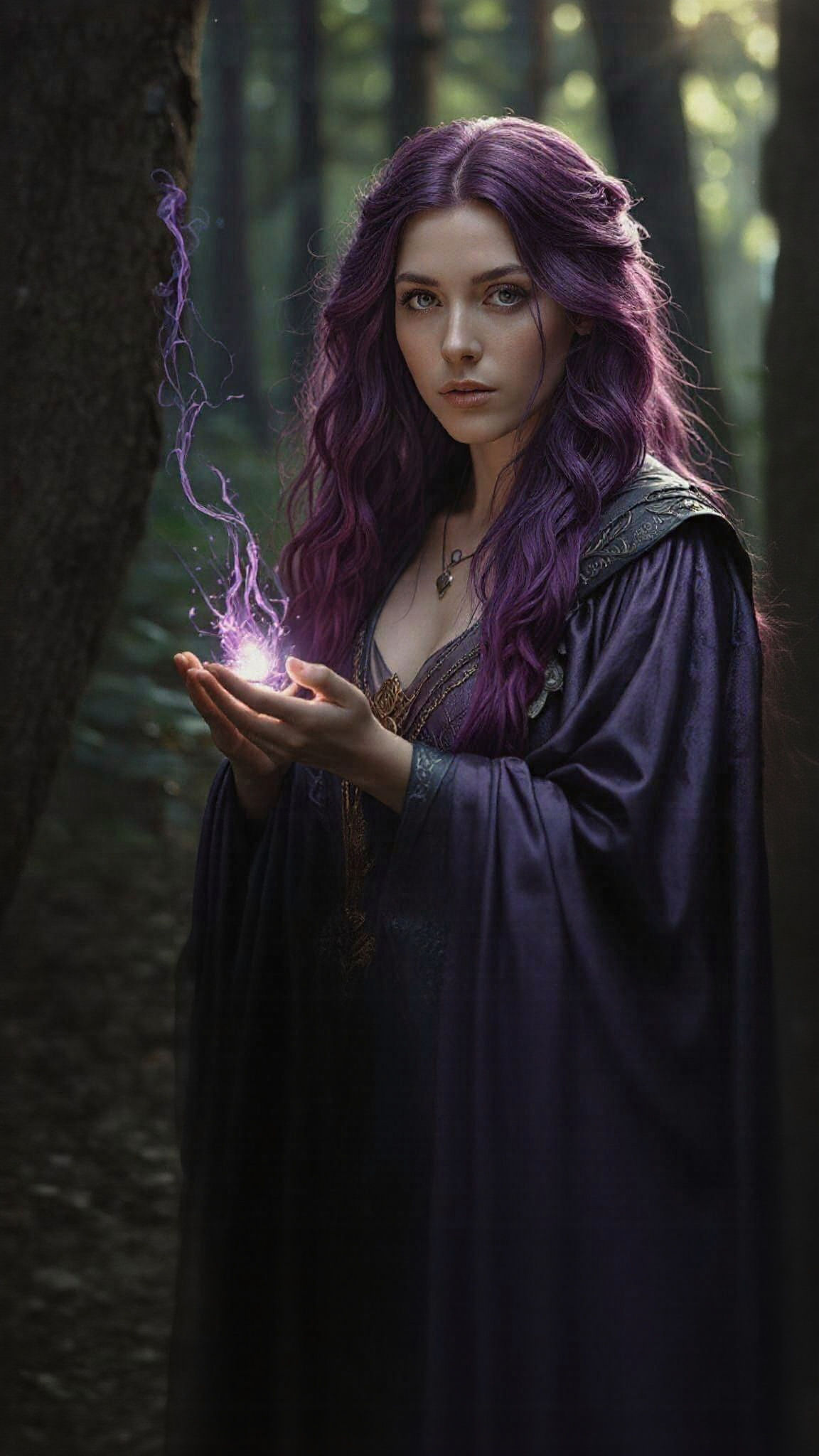 Mystical Sorceress Casting Spell: Hyper-realistic Digital Ar...