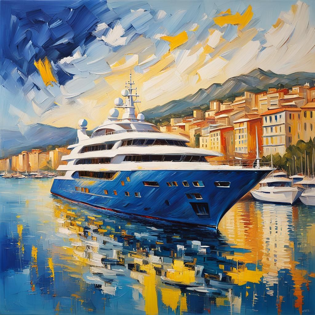 Luxurious Yacht in Monte Carlo: Neo-Expressionist Impasto