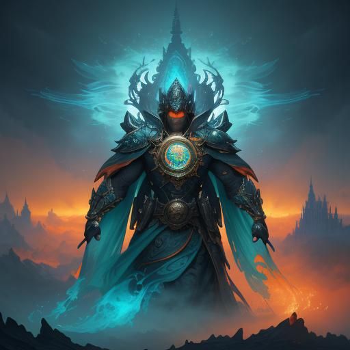 Teal Brain with Orange Fish in Surreal Landscape