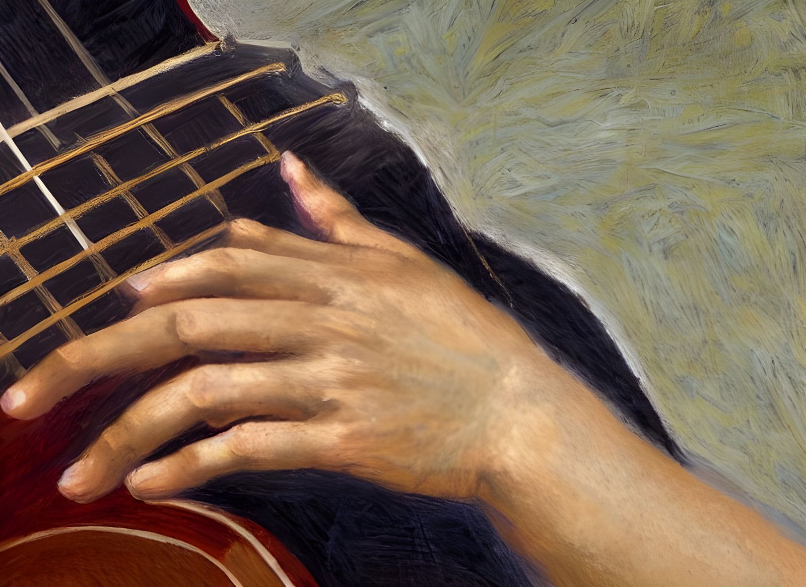 Renaissance Painting of Guitarist's Hands in Hyperdetail