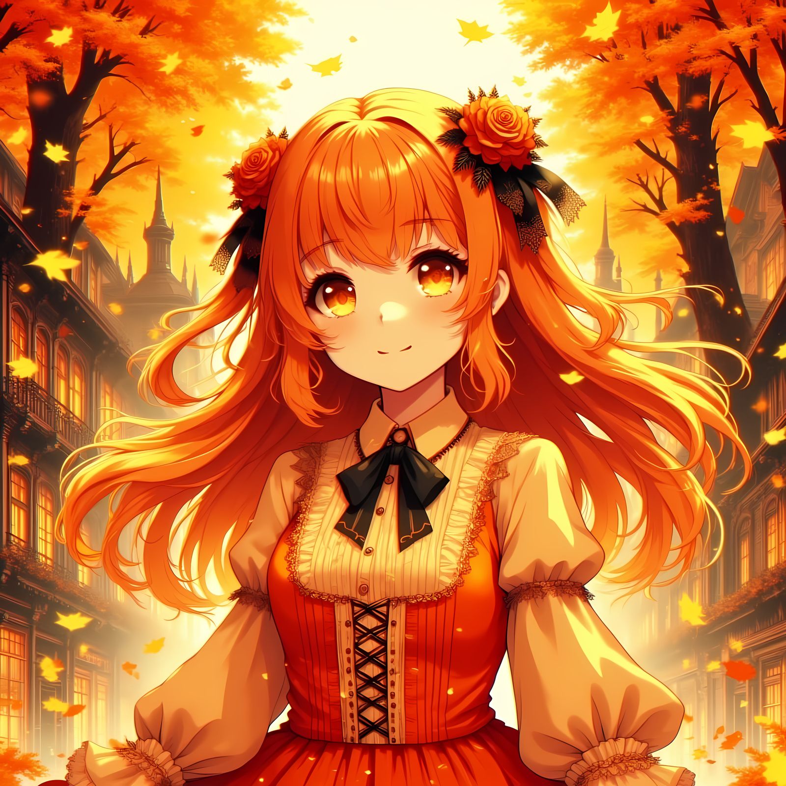 Autumn Anime Girl Portrait in Comic Style