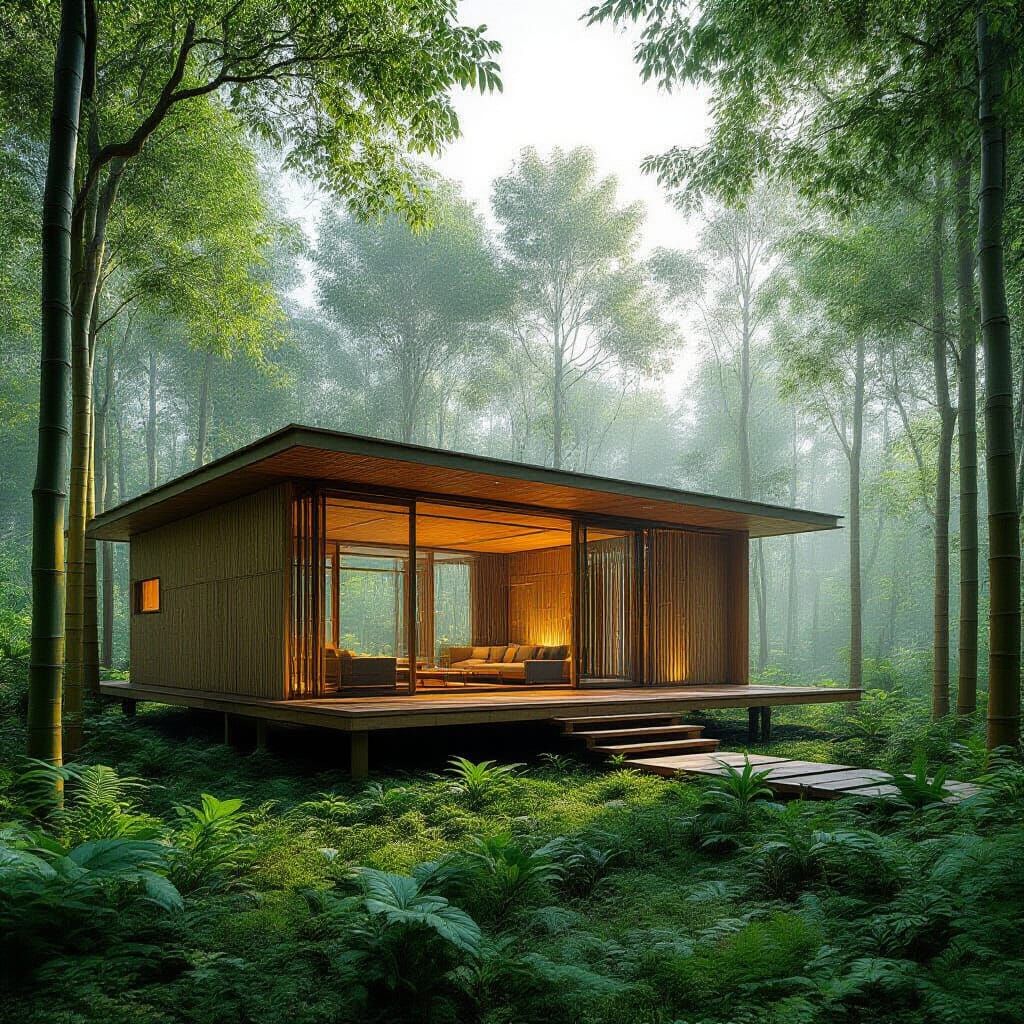 Eco-Modern Bamboo House Blends With Lush Forest