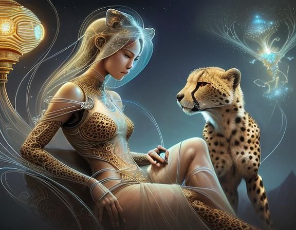 Sci-Fi Woman and Cheetah Illustration