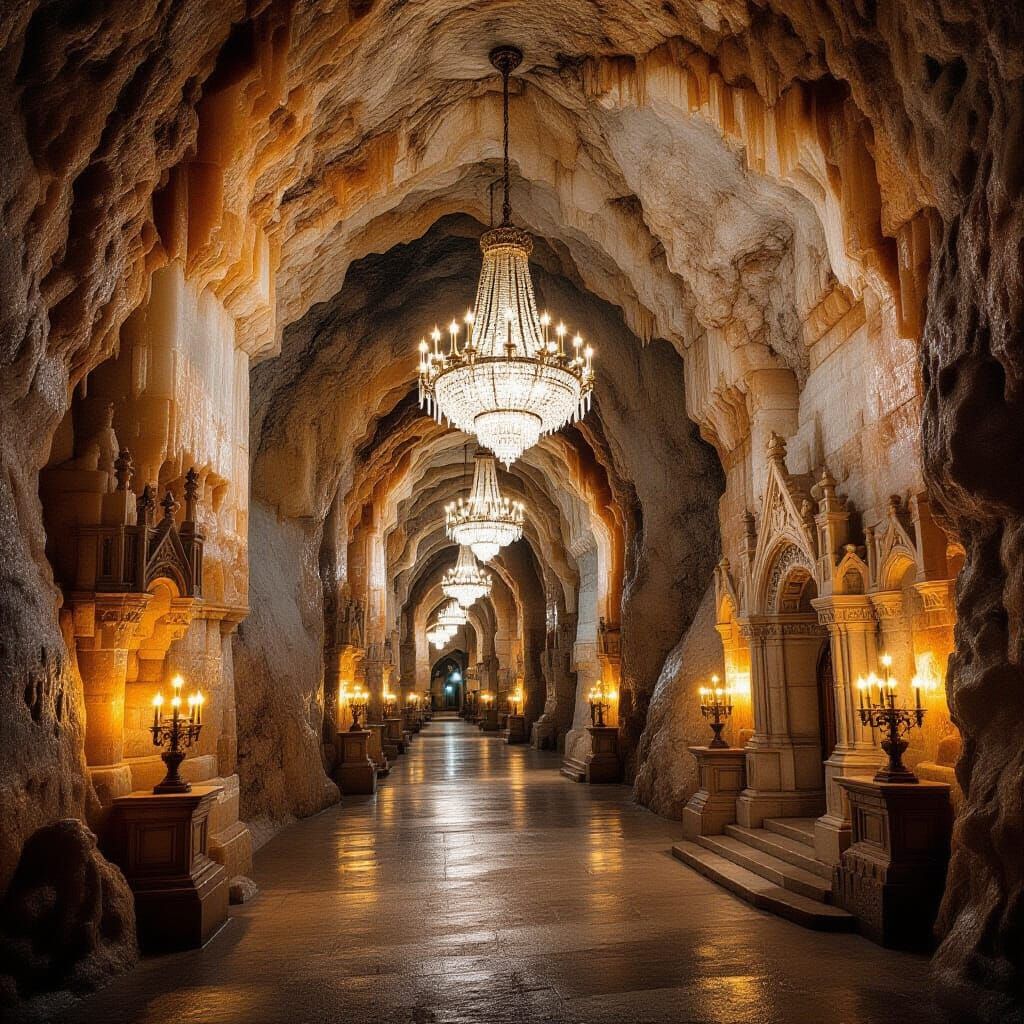 Wieliczka Salt Mine Interior with Salt Crystal Chandeliers