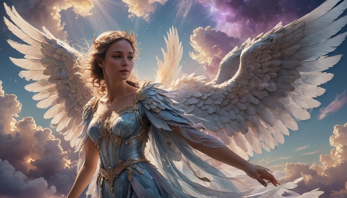 Celestial Angel with Glowing Wings: Fantasy Art