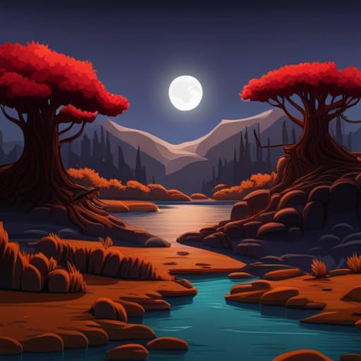 Sad Lonely Forest in 2D Vector Style