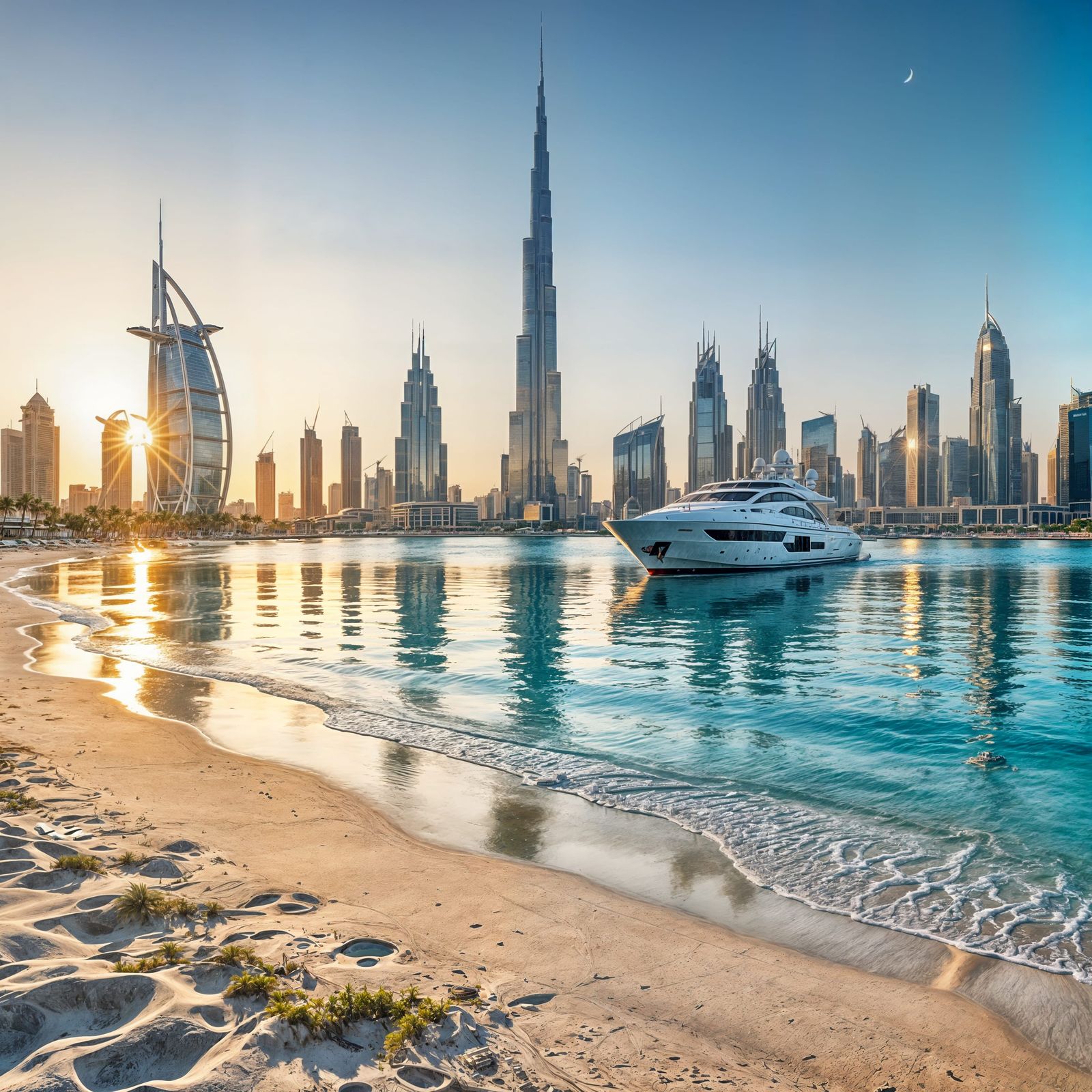 Dubai Skyline Beach Sunset Photography