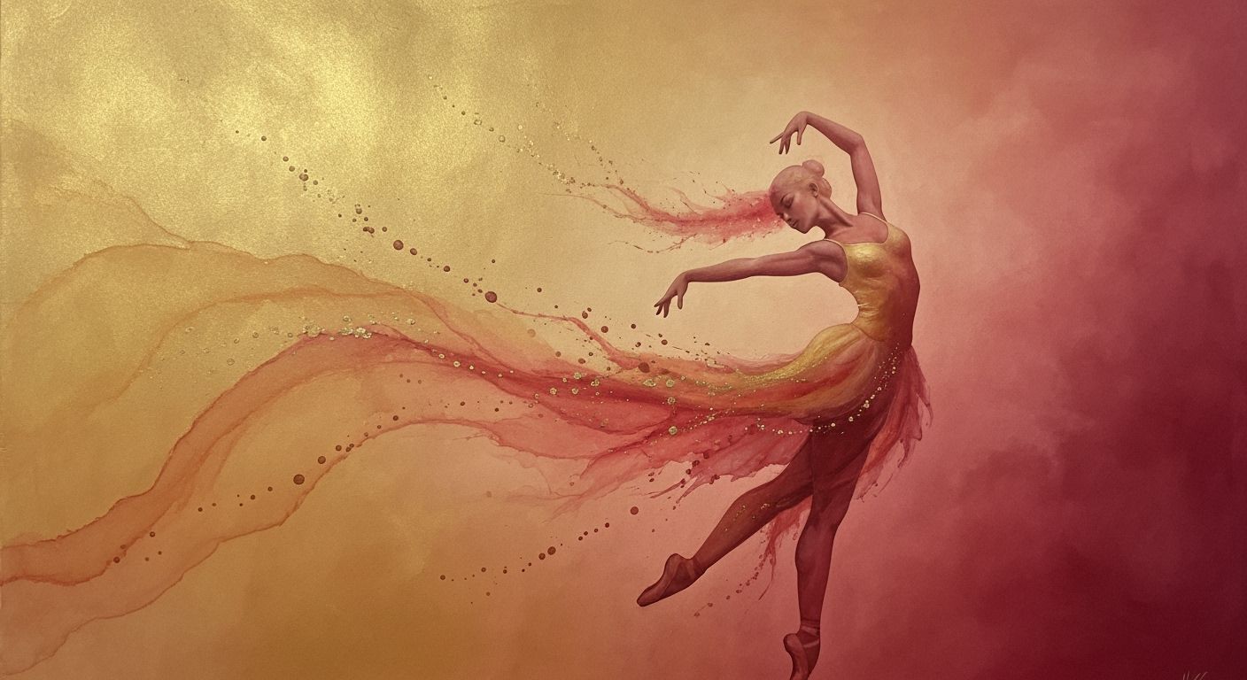 Elegant Dancer Dissolving into Warm Colors as Puffy Painting