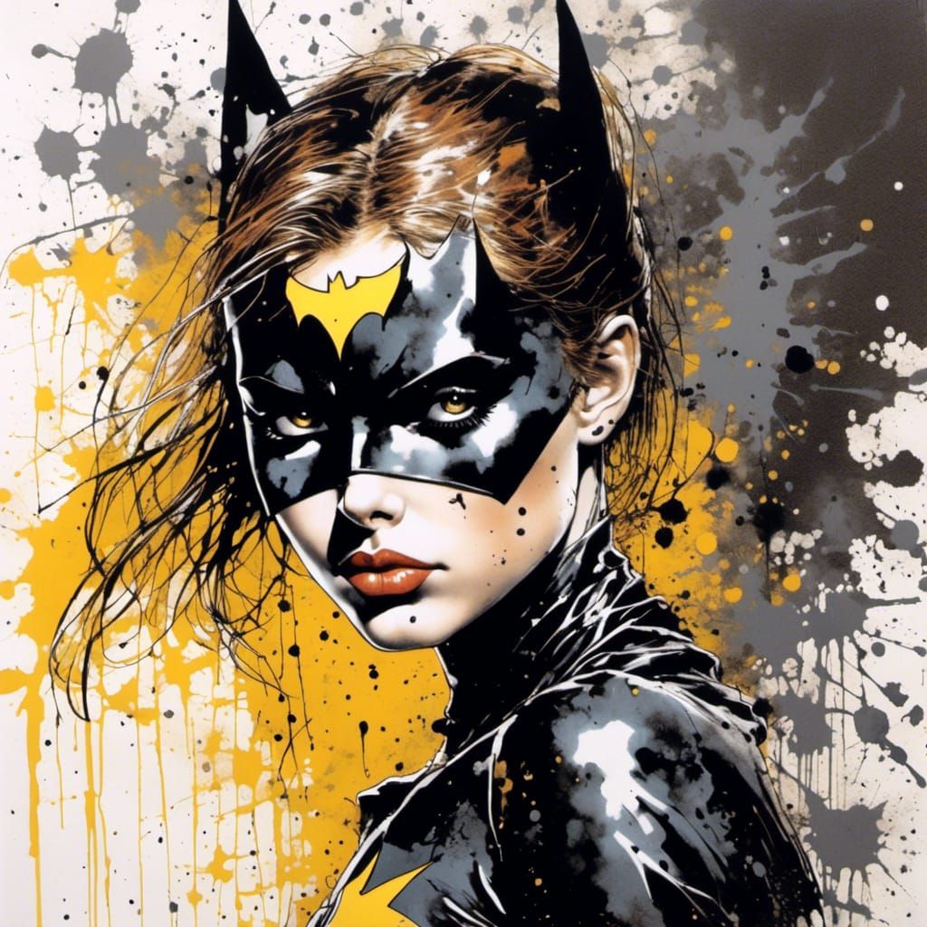 Batgirl Splash Art Portrait in Vintage Style