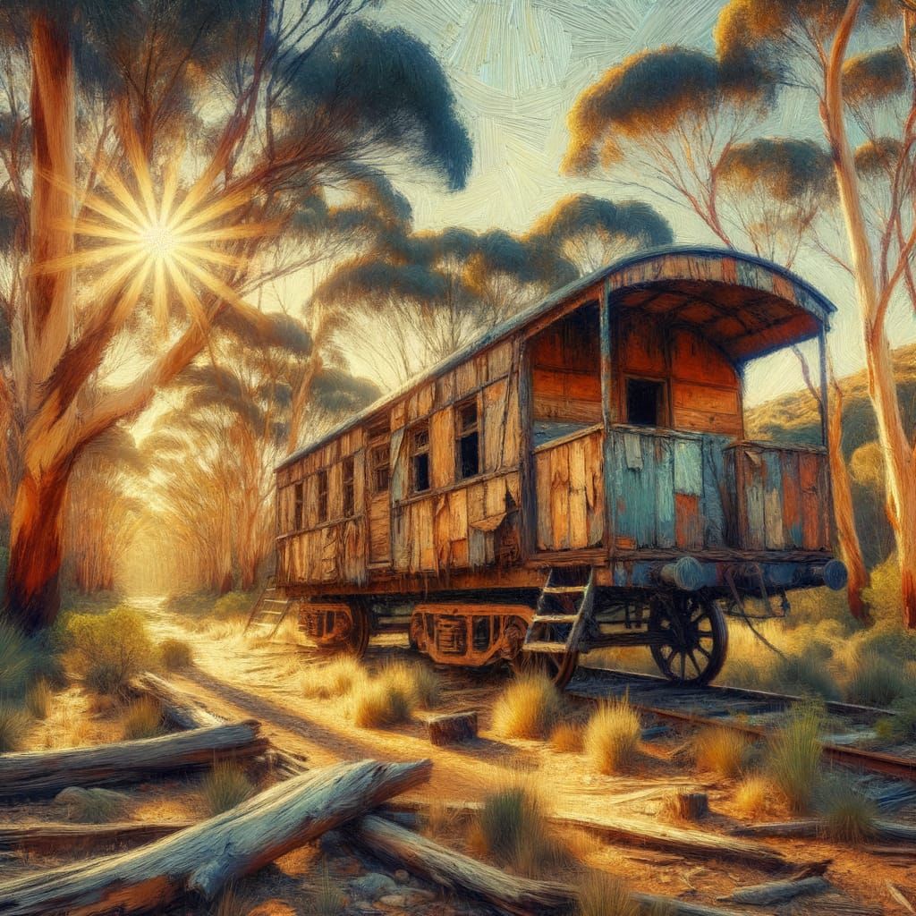 Australian Outback Railway Carriage as Impasto Painting