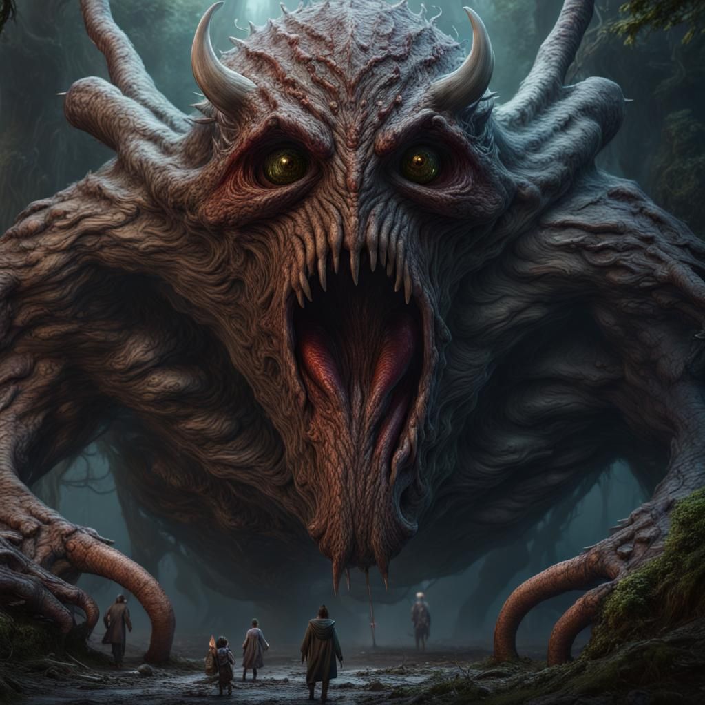 Parasitic Monster Enters Host: Detailed Matte Painting