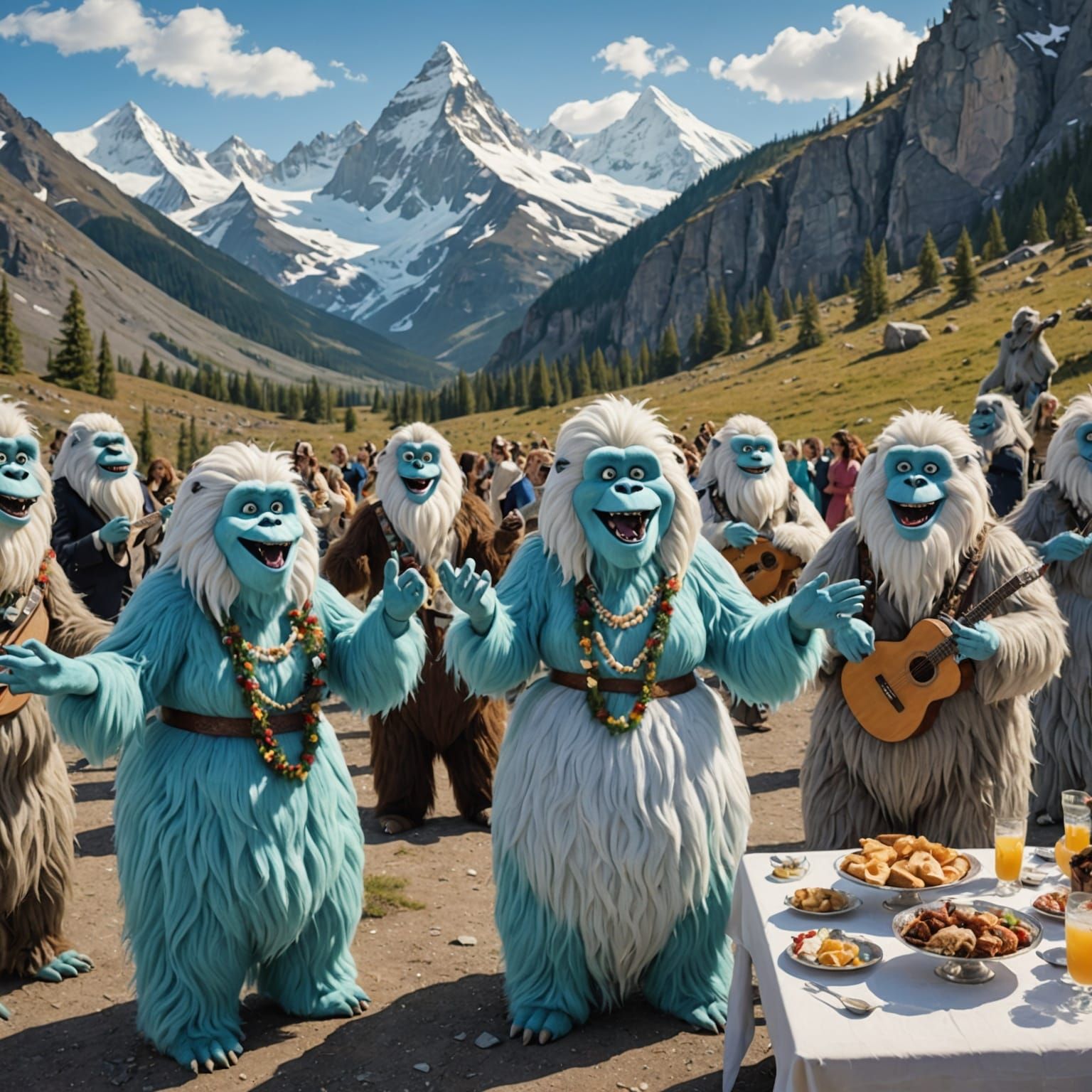 Joyful Yeti Dance Party in the Mountains