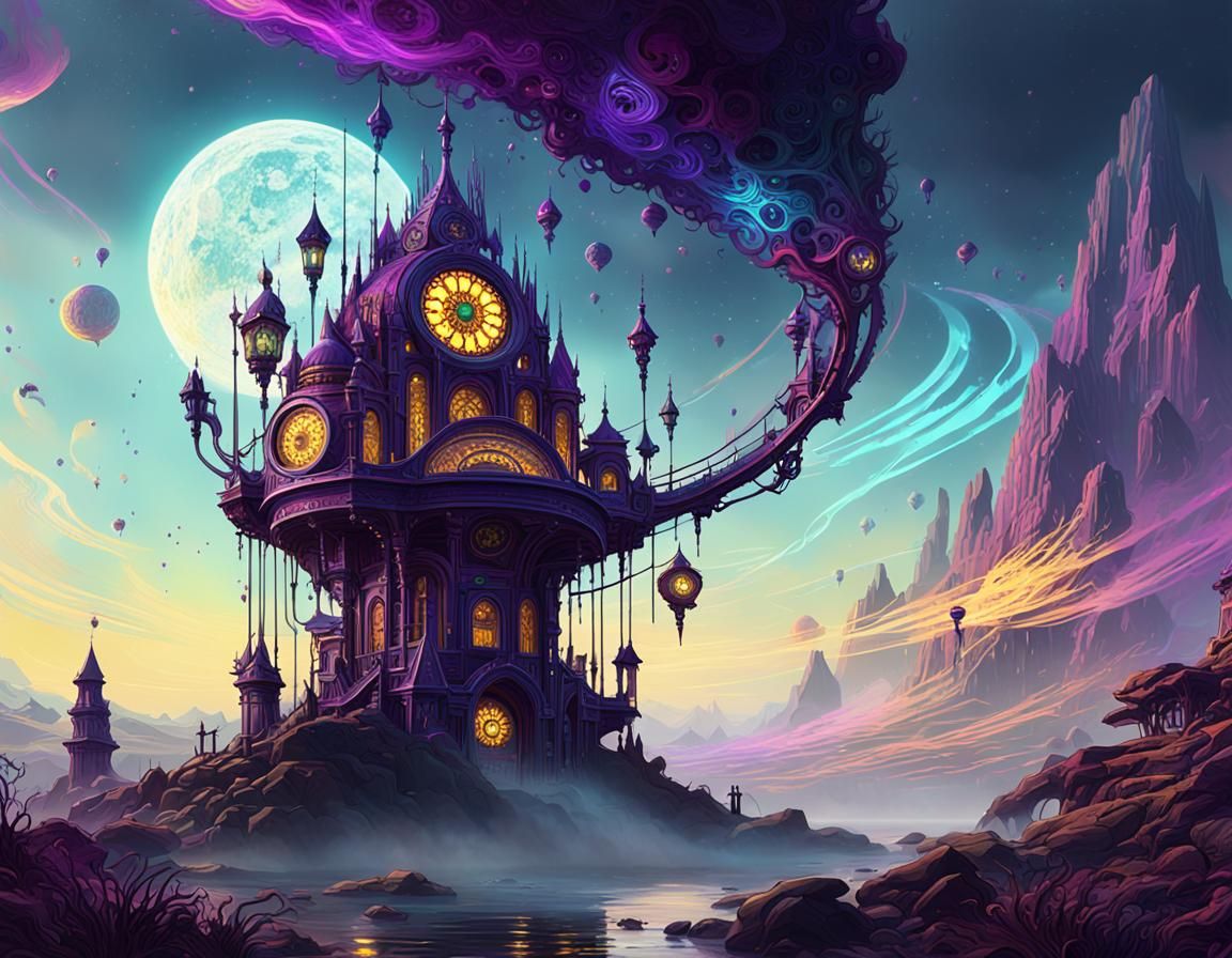 Psychedelic Music Instrument in Dark Fantasy Style