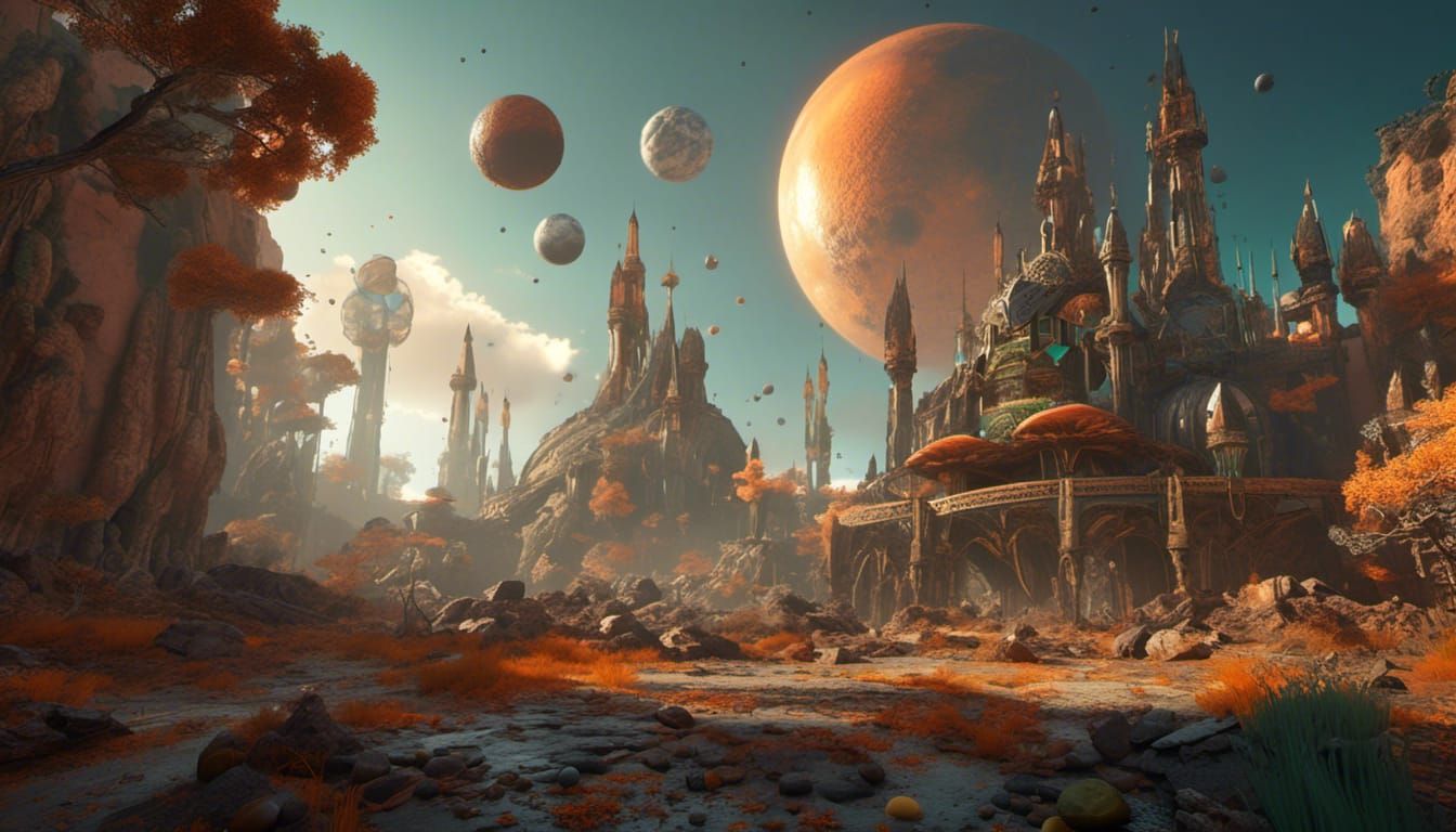 Exoplanet Spaceship Junkyard in Hyperreal Style