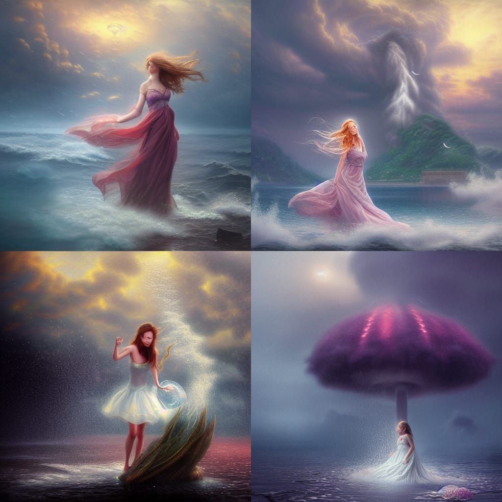 Girl Controls Water Tornado: Cinematic Digital Painting
