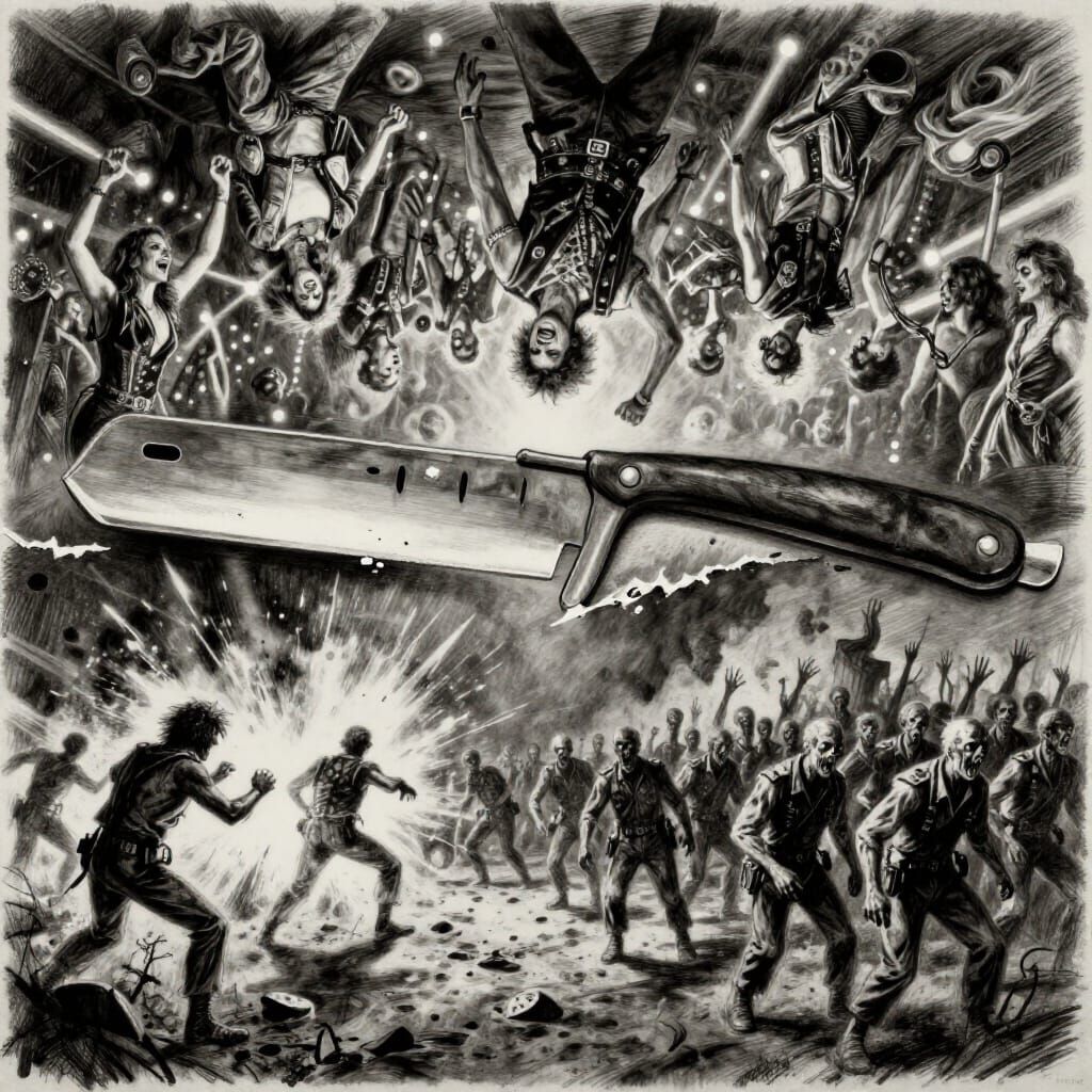 Monochrome Razor Splits Chaotic Party and Zombie War Scene