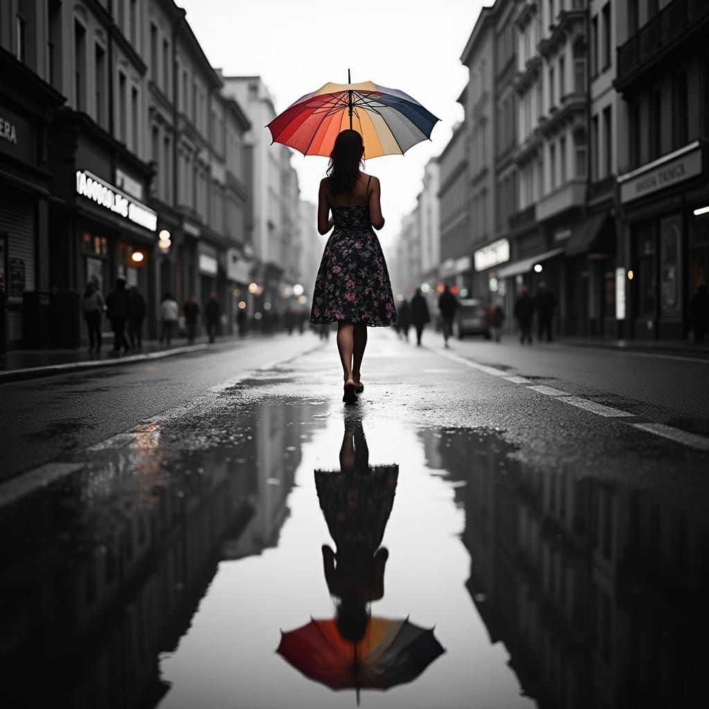 Moody City Street Scene in Black and White