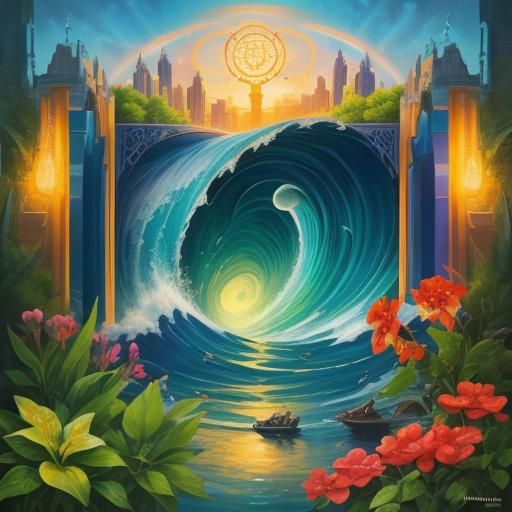 Harmonious City and Sea: Colorful 3D Geometric Art