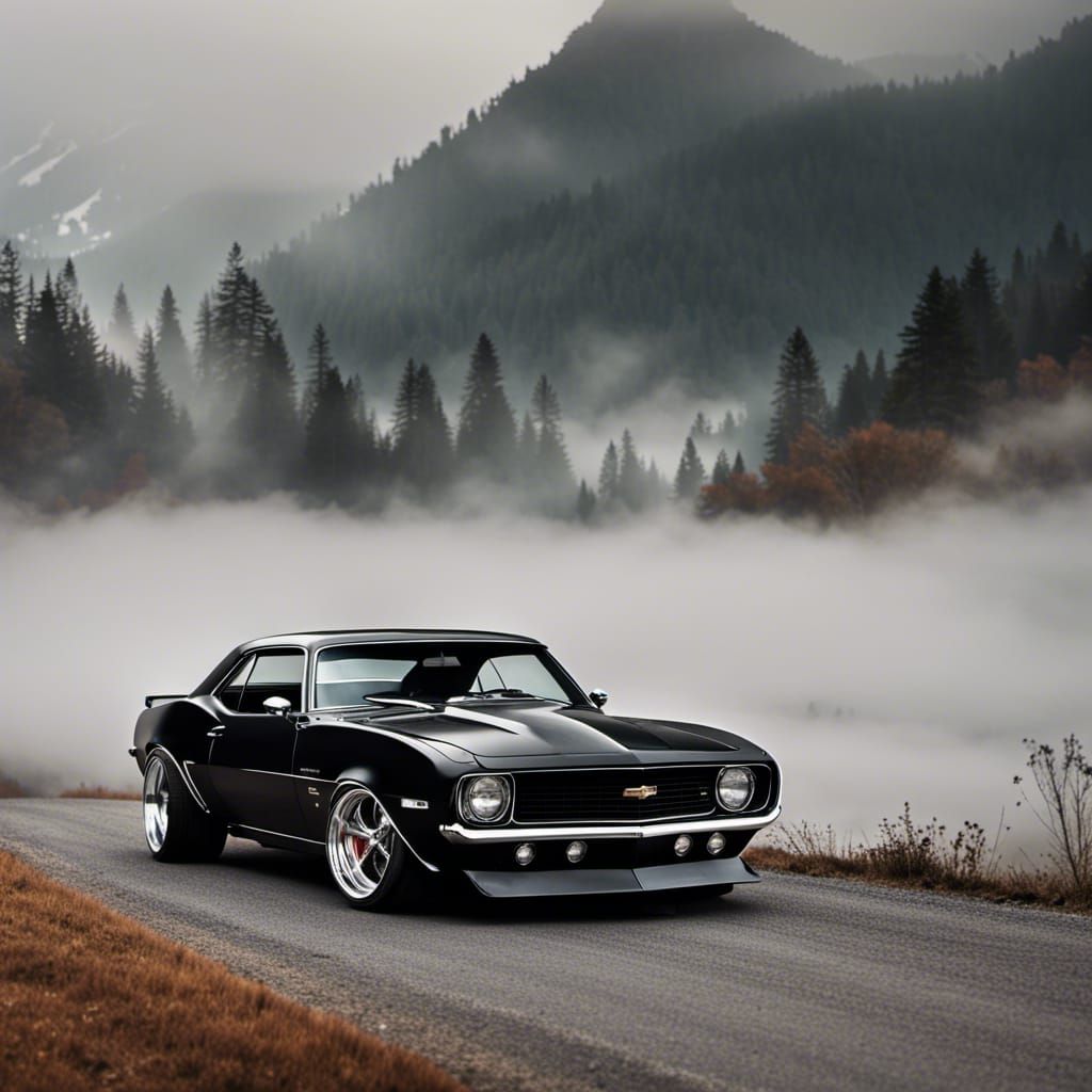 1969 Black Camaro Widebody in Misty Mountains