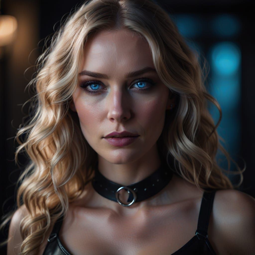 Noir Portrait of a Blonde Woman with Blue Eyes