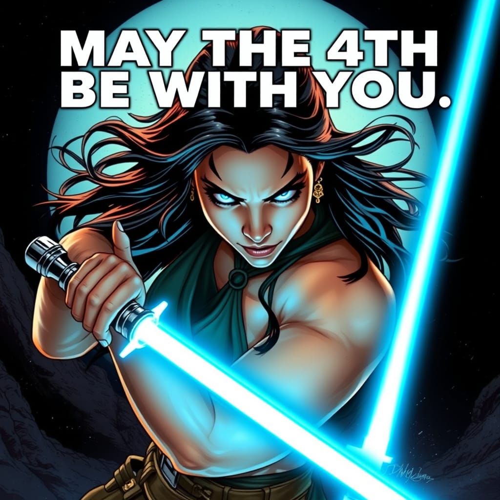 Gritty Warrior Princess Jedi in Star Wars Pulp Comic Style