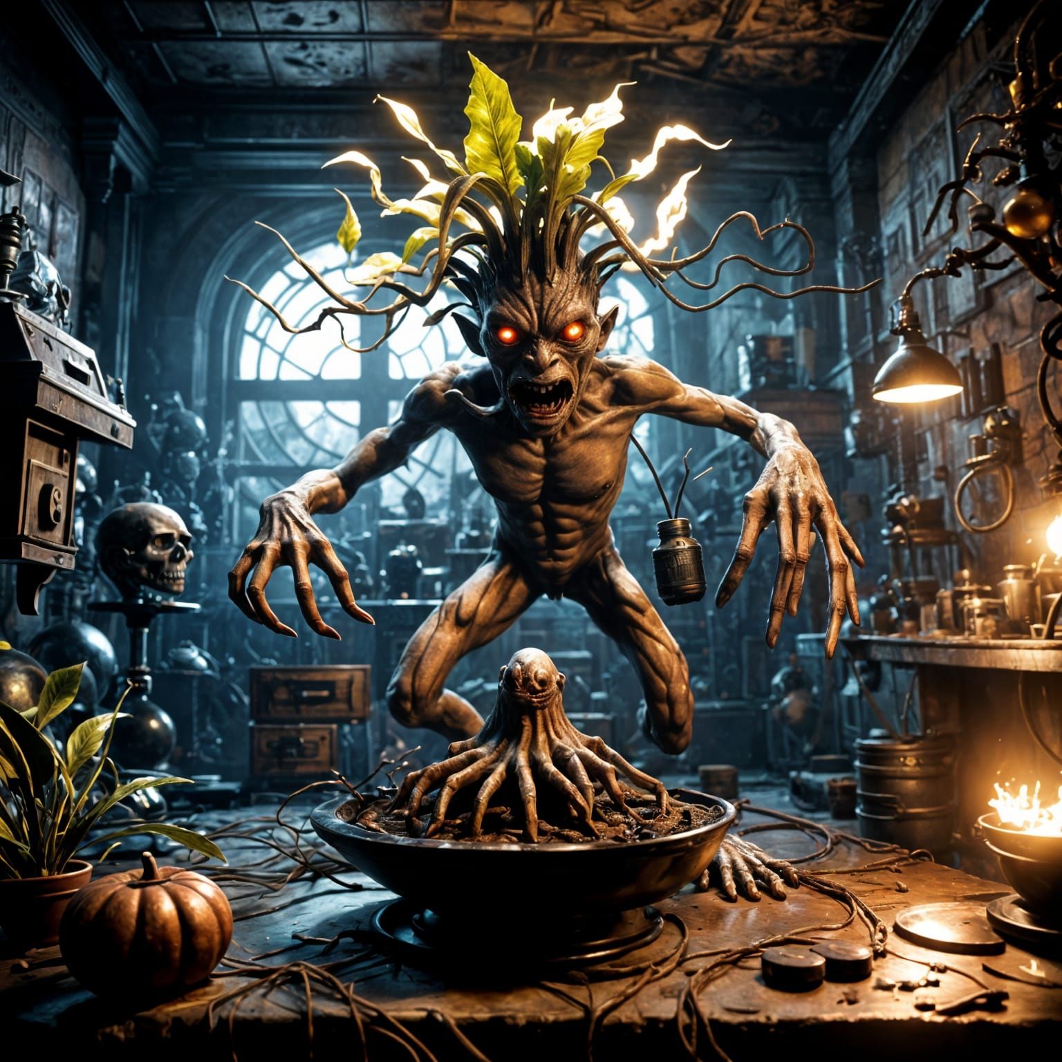 Mandrake Horror Transforms in Dark Alchemy Lab