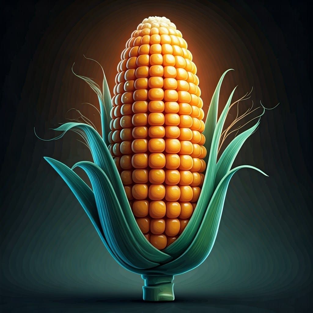Stylized Ear of Cartoon Corn in Art Nouveau Style