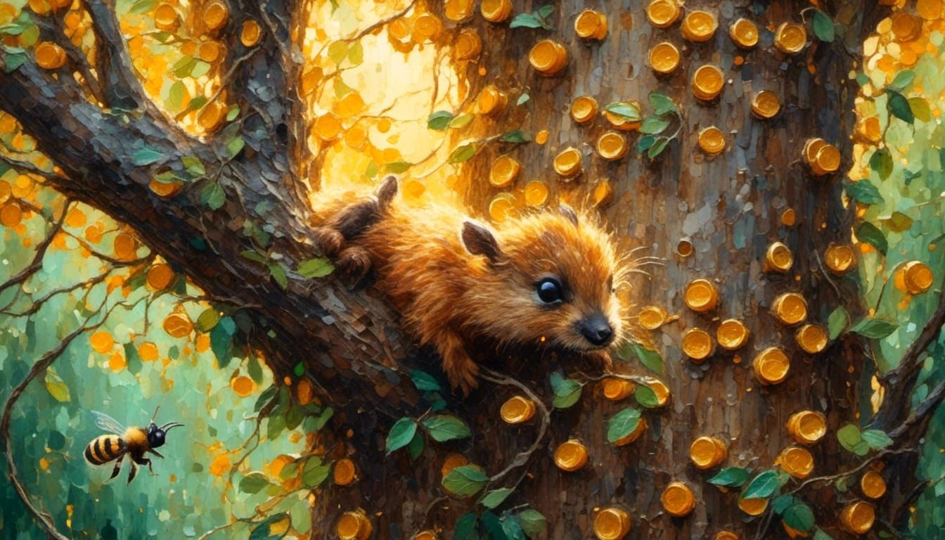 Cheetah and Beehive in Neo-Impressionistic Style