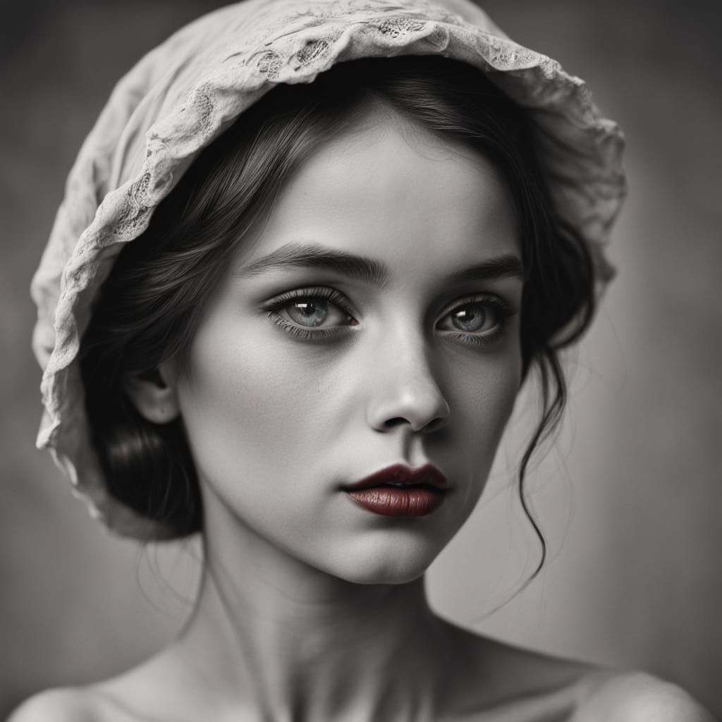 Monochrome Portrait of Woman in Brabant Bonnet