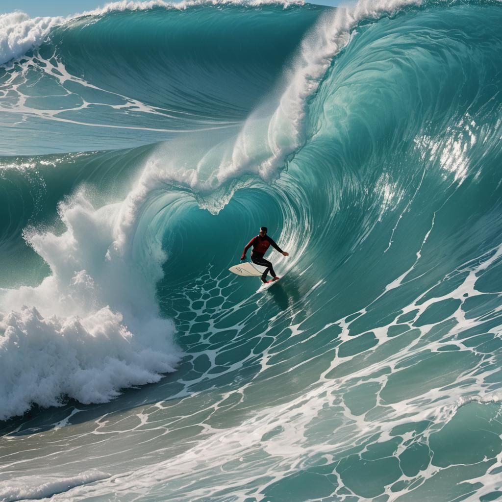 Windsurfer on Blue Wave: Hyperrealistic Cinematic Photo