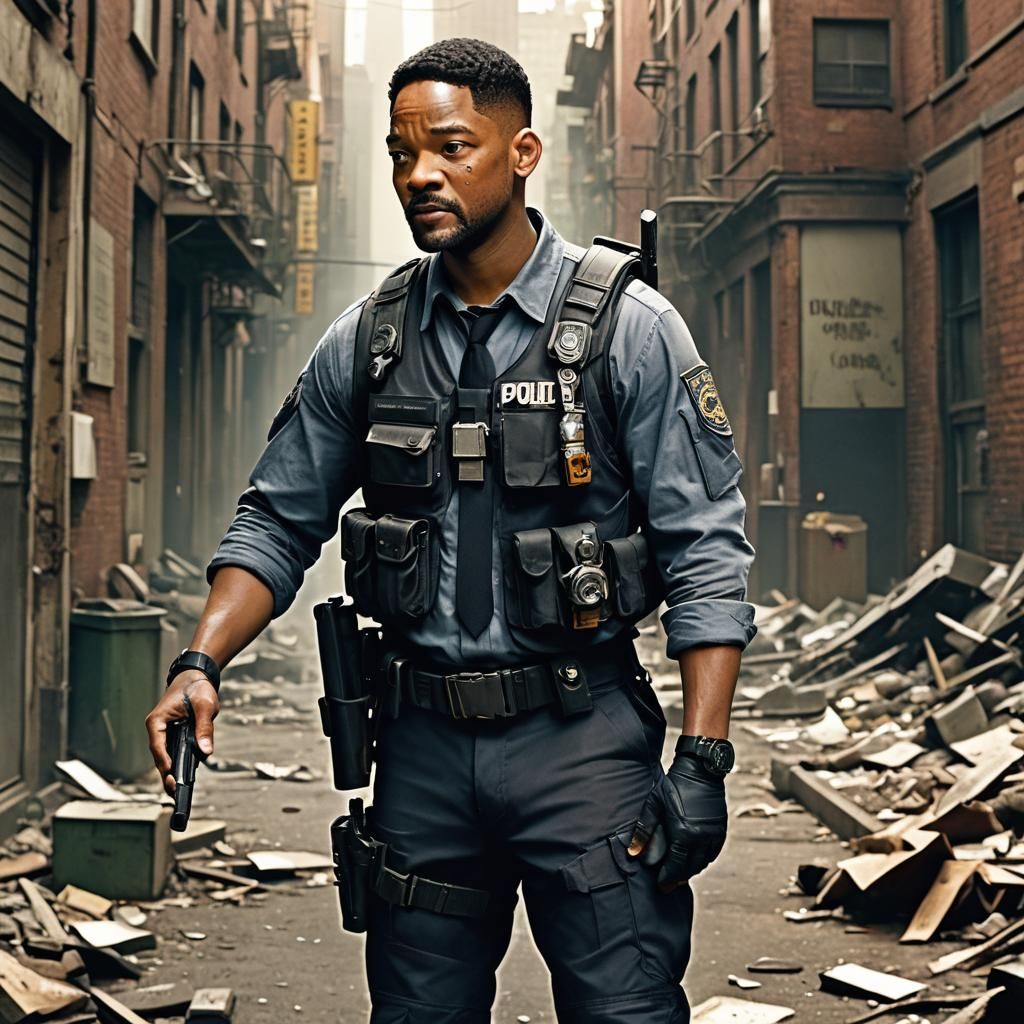 Will Smith as Cop in Dystopian Cityscape