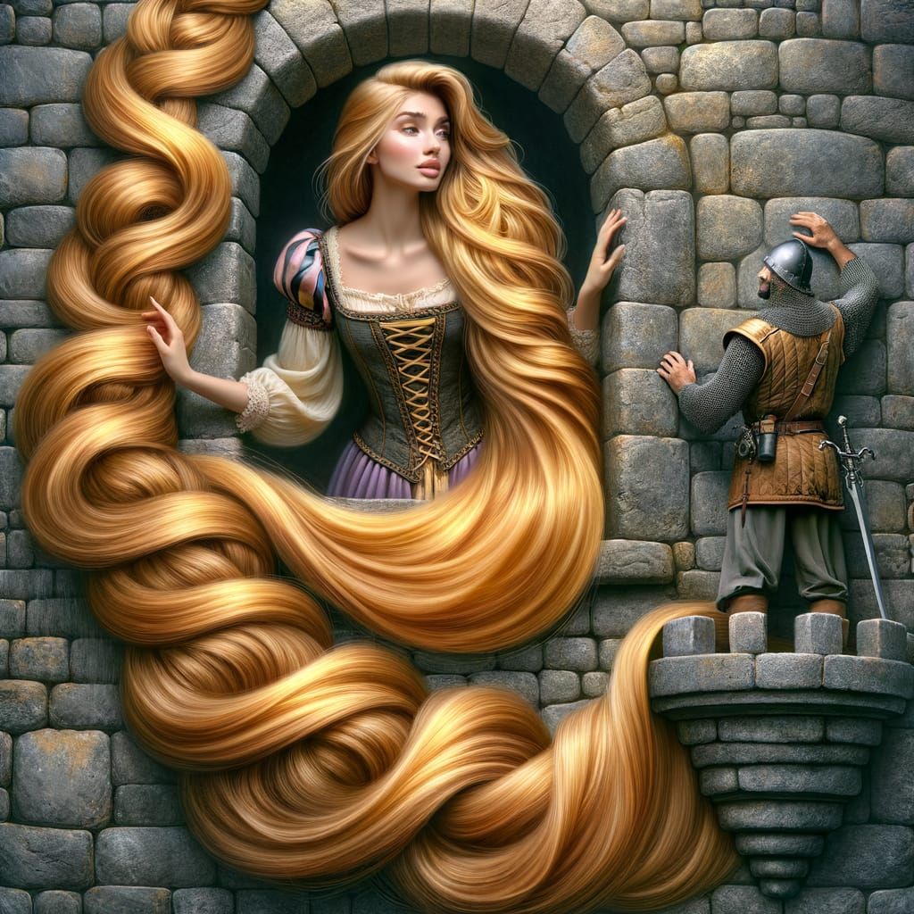 A Young Maiden Prepares for Her Knight in a Tower of Ancient...