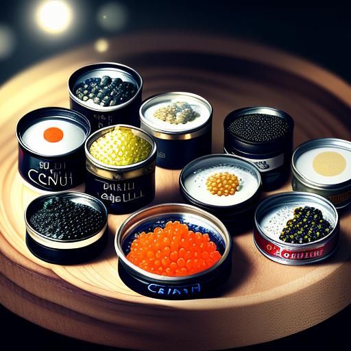 Knolling Display of Fish and Caviar Cans