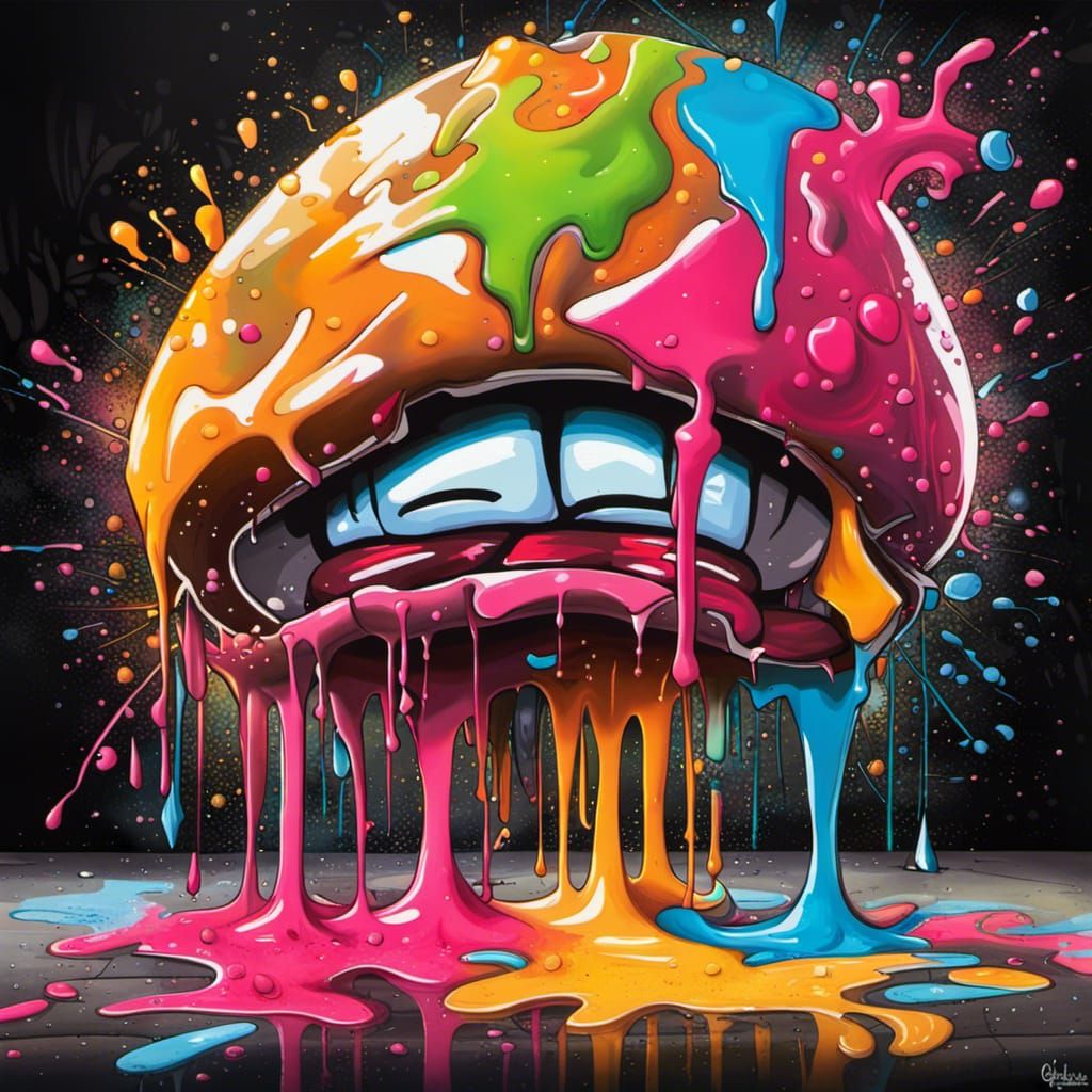 Colorful Graffiti Art with Melting Gouache Textures