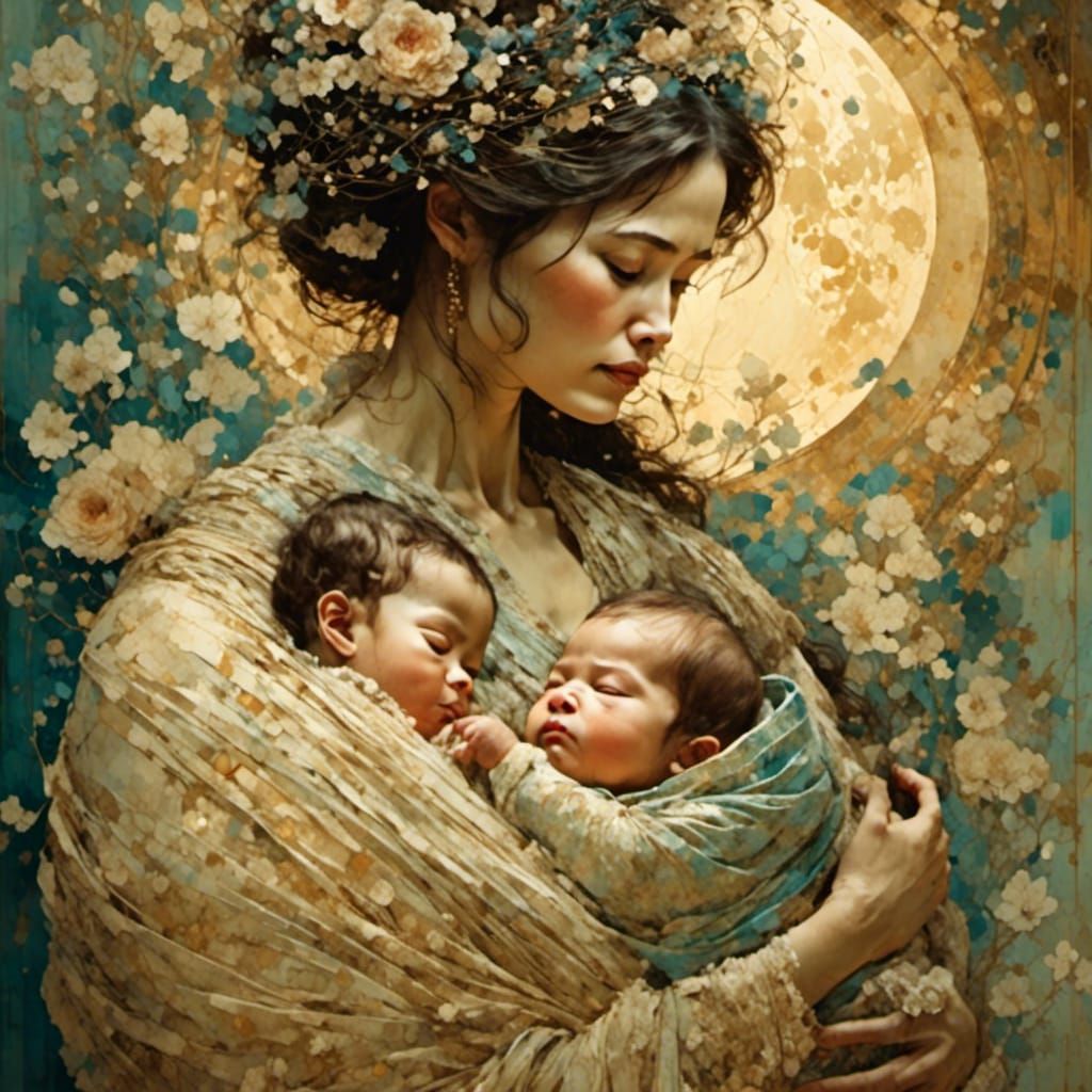 Victorian Mother and Child Portrait in Oils