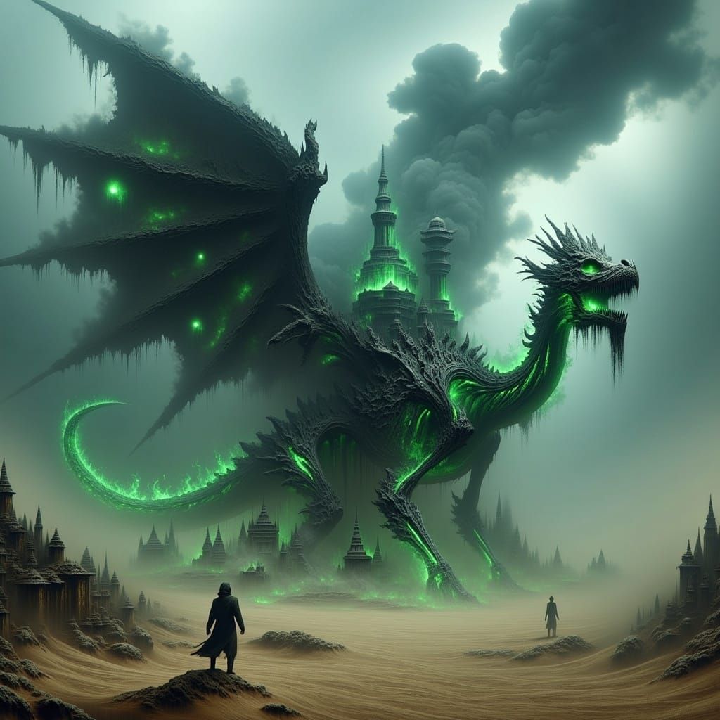 Risen Skeletal Dragon in Desert Metropolis