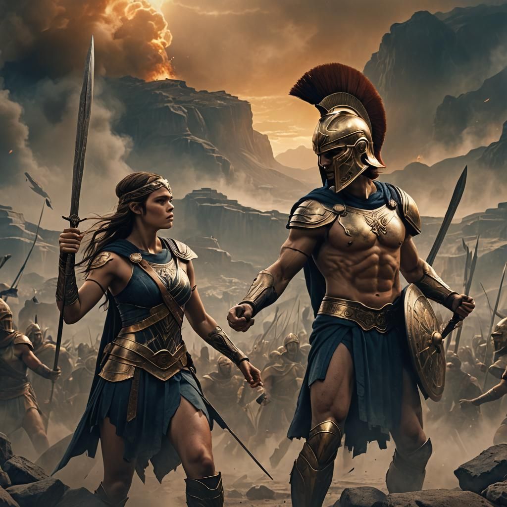 Spartan and Greek Warriors in Oil Painting Style