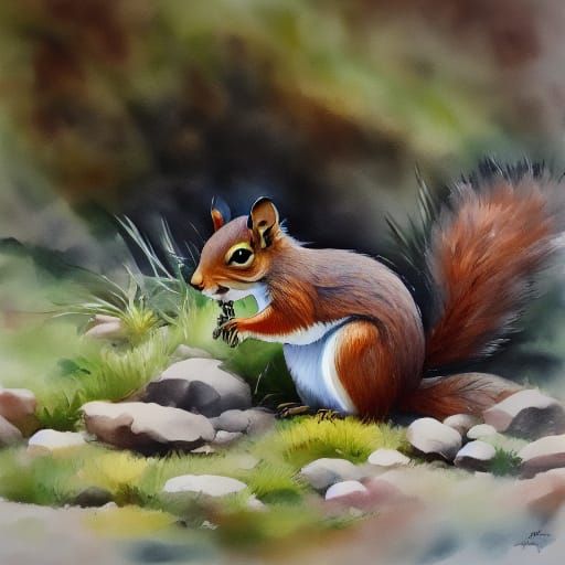 Squirrel Resting by Flowing Riverbank