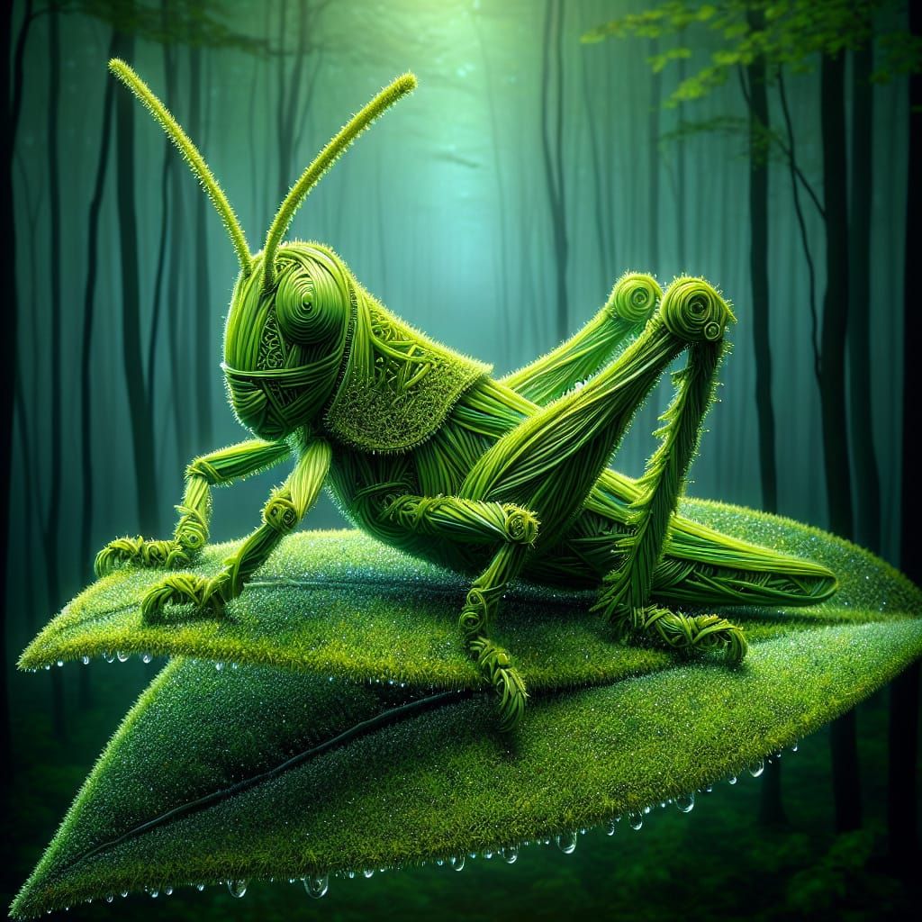 Grasshopper Made of Grass in High Fantasy Style