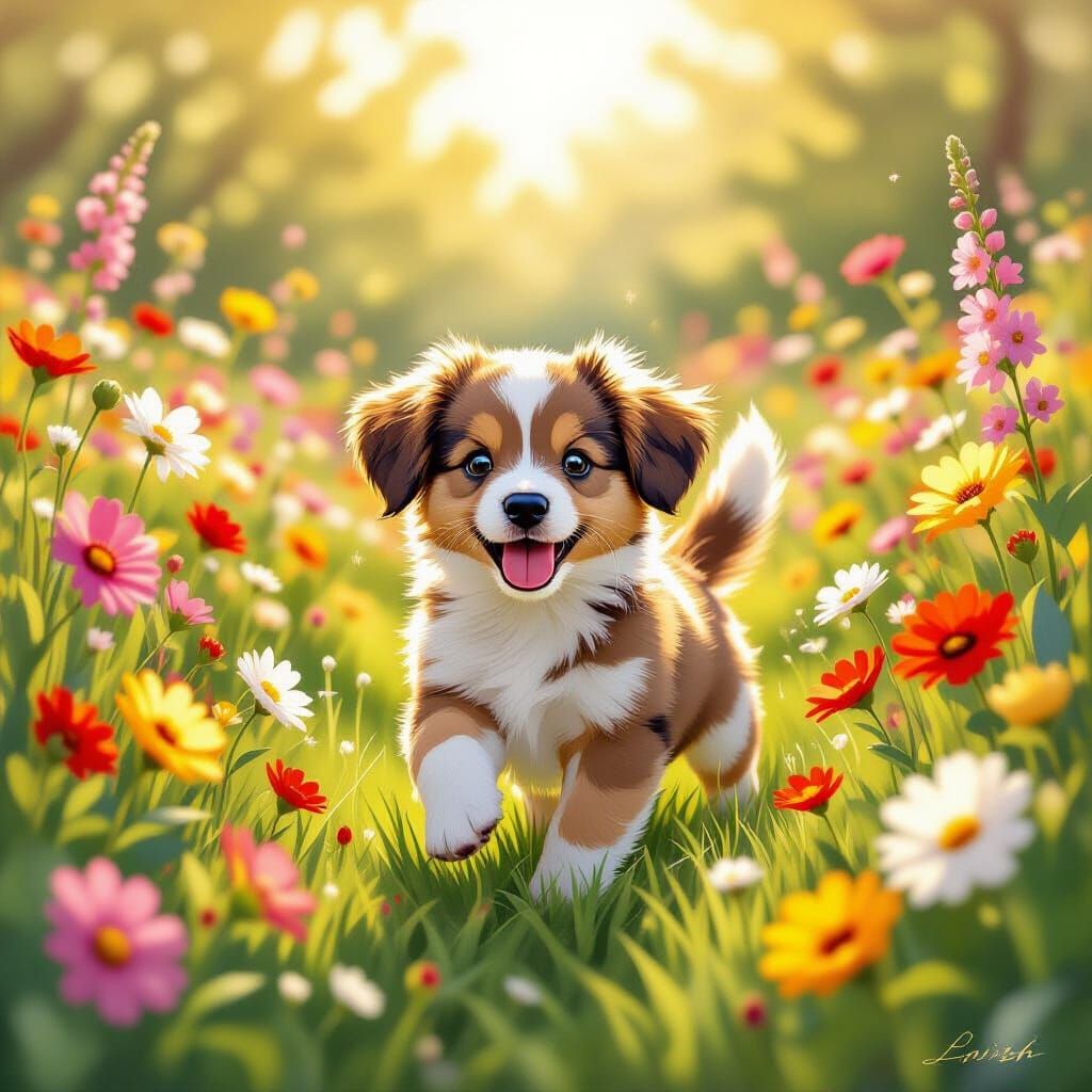 Puppy's Joyful Springtime Frolic: Beatrix Potter Style