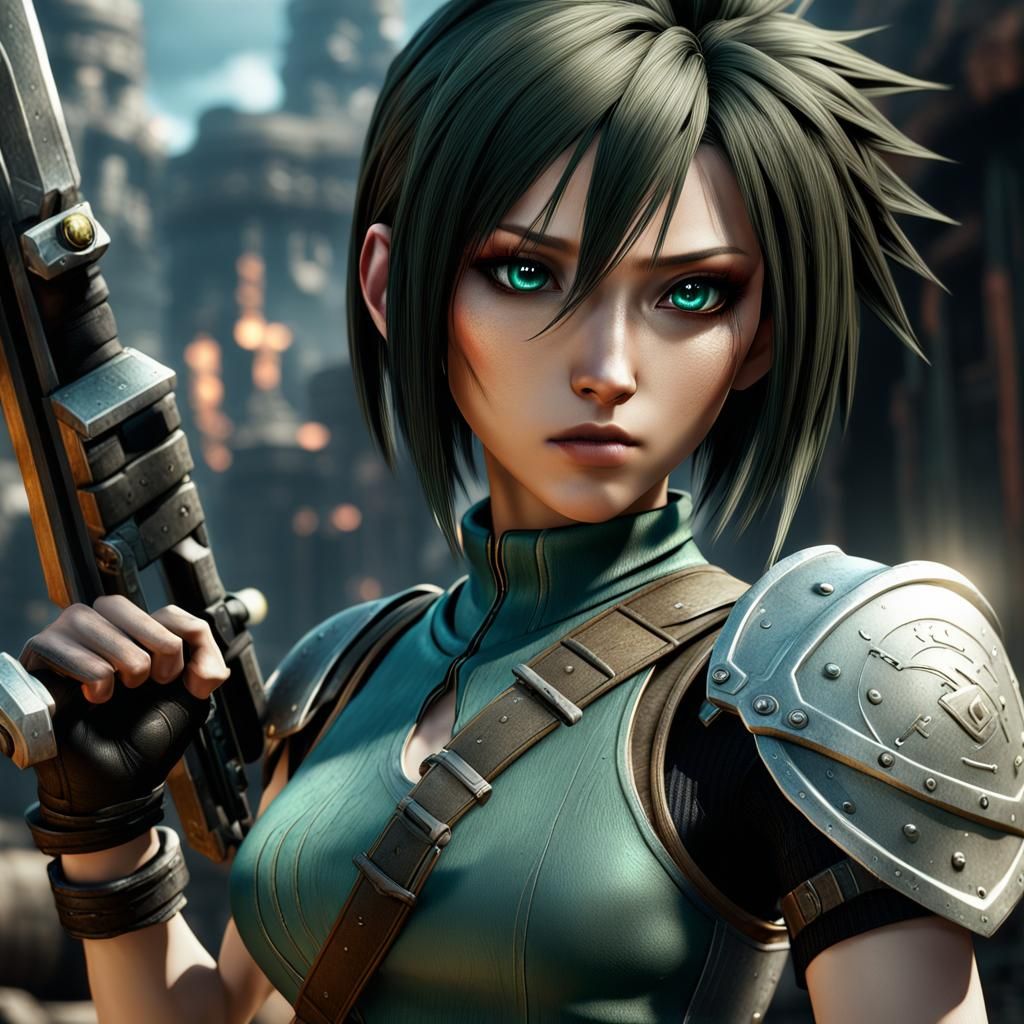 Yuffie in Vivid, Detailed Matte Painting Style