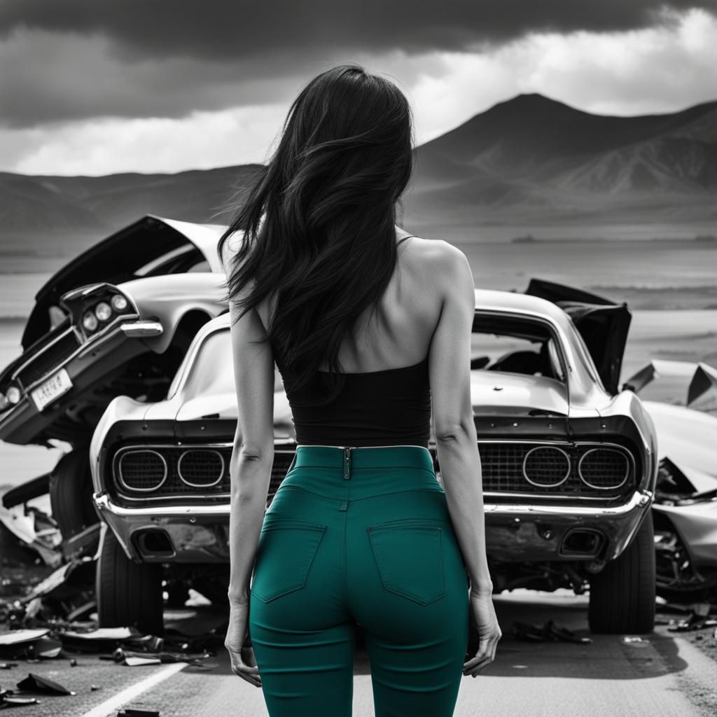 Woman at Car Crash on Route 66: Matte Painting