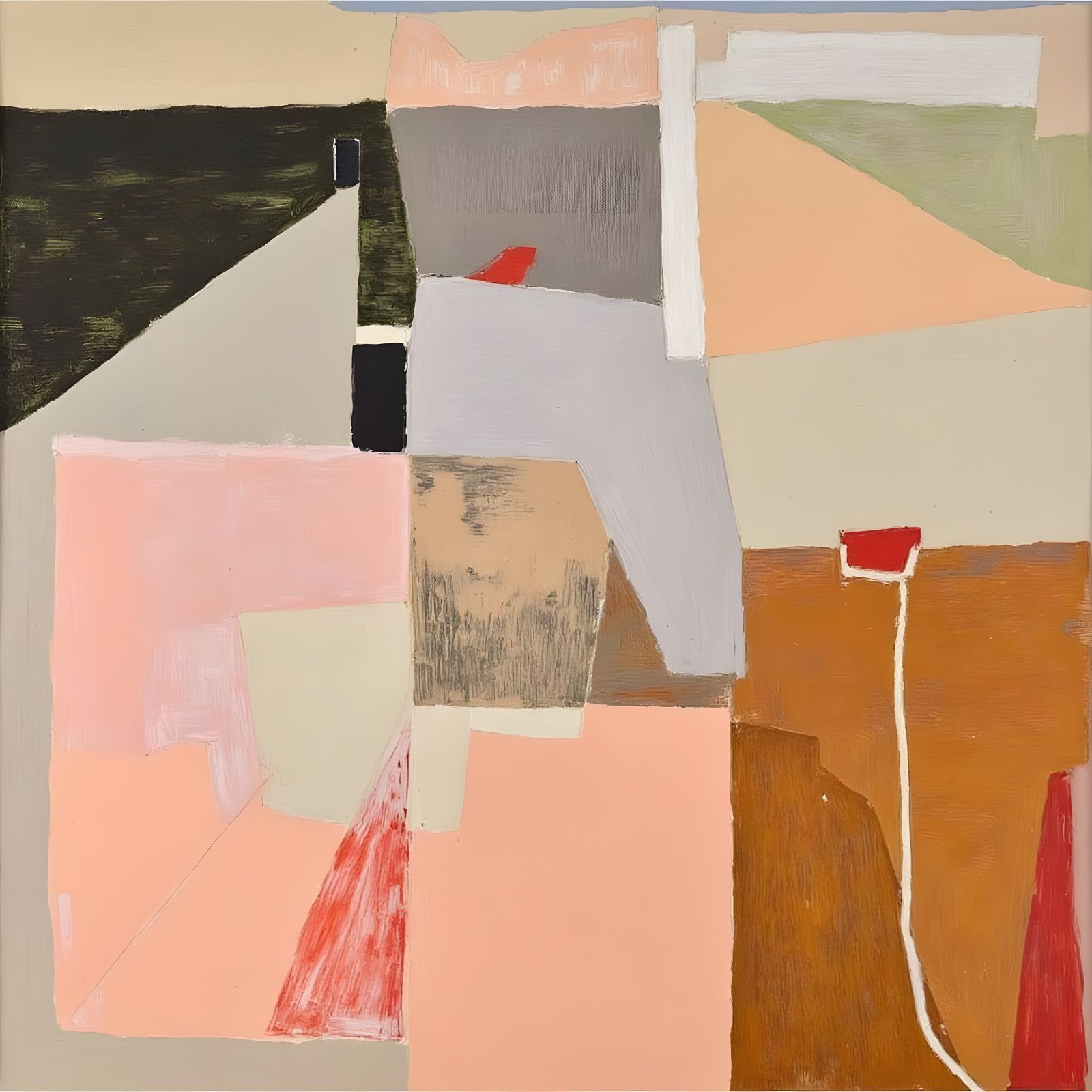 Cityscape with Geometric Forms and Vast Skies