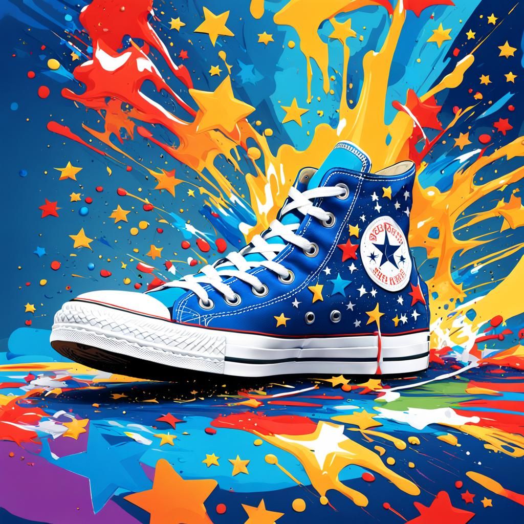 Blue Converse All-Stars with Stars: Hyperrealistic Splash Ar...