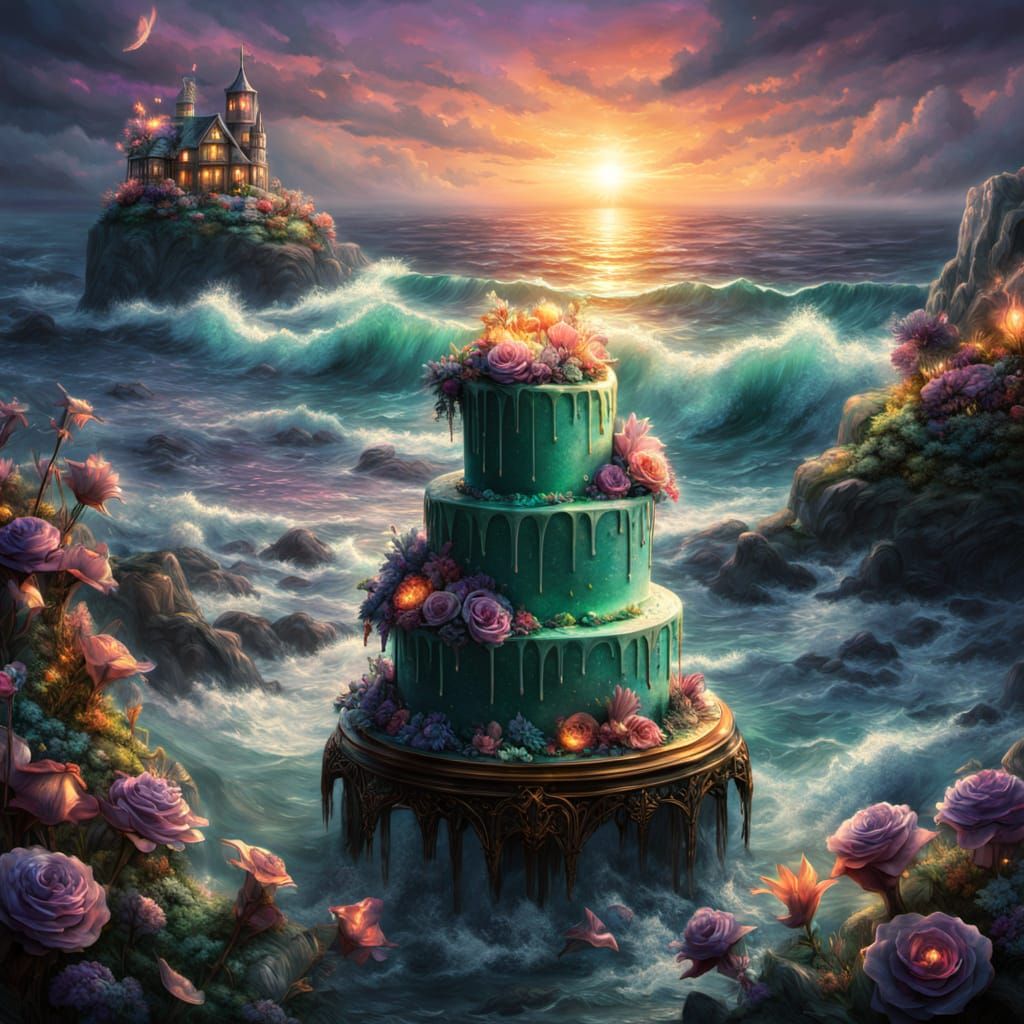 Ethereal Oceanic Wedding Cake in Cinematic Style