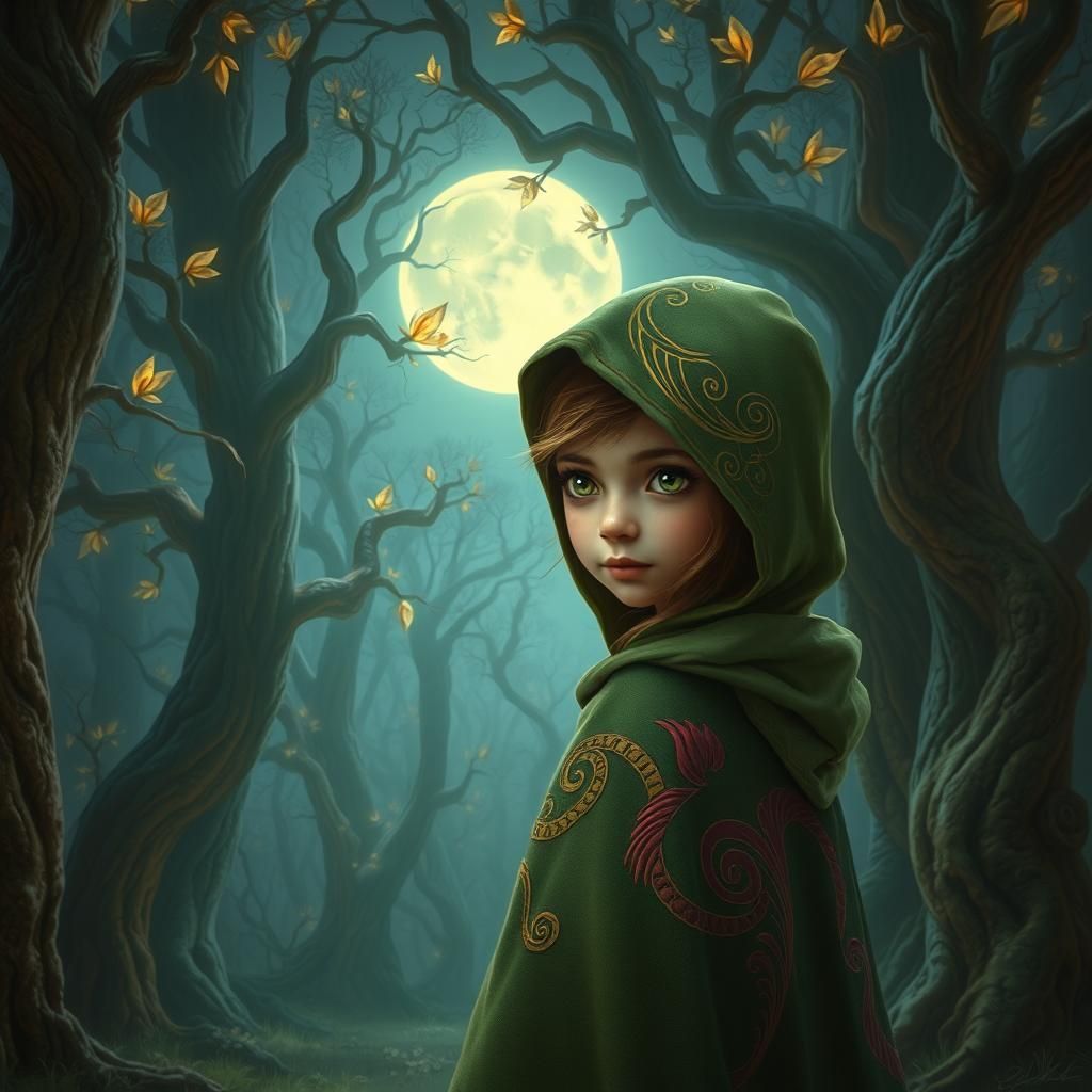 Squirrel-Faced Girl in Ethereal Forest, Matte Painting