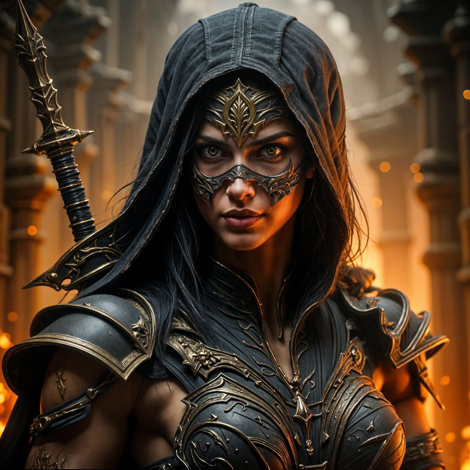 Intense Warrior Princess in Cinematic Moody Lighting